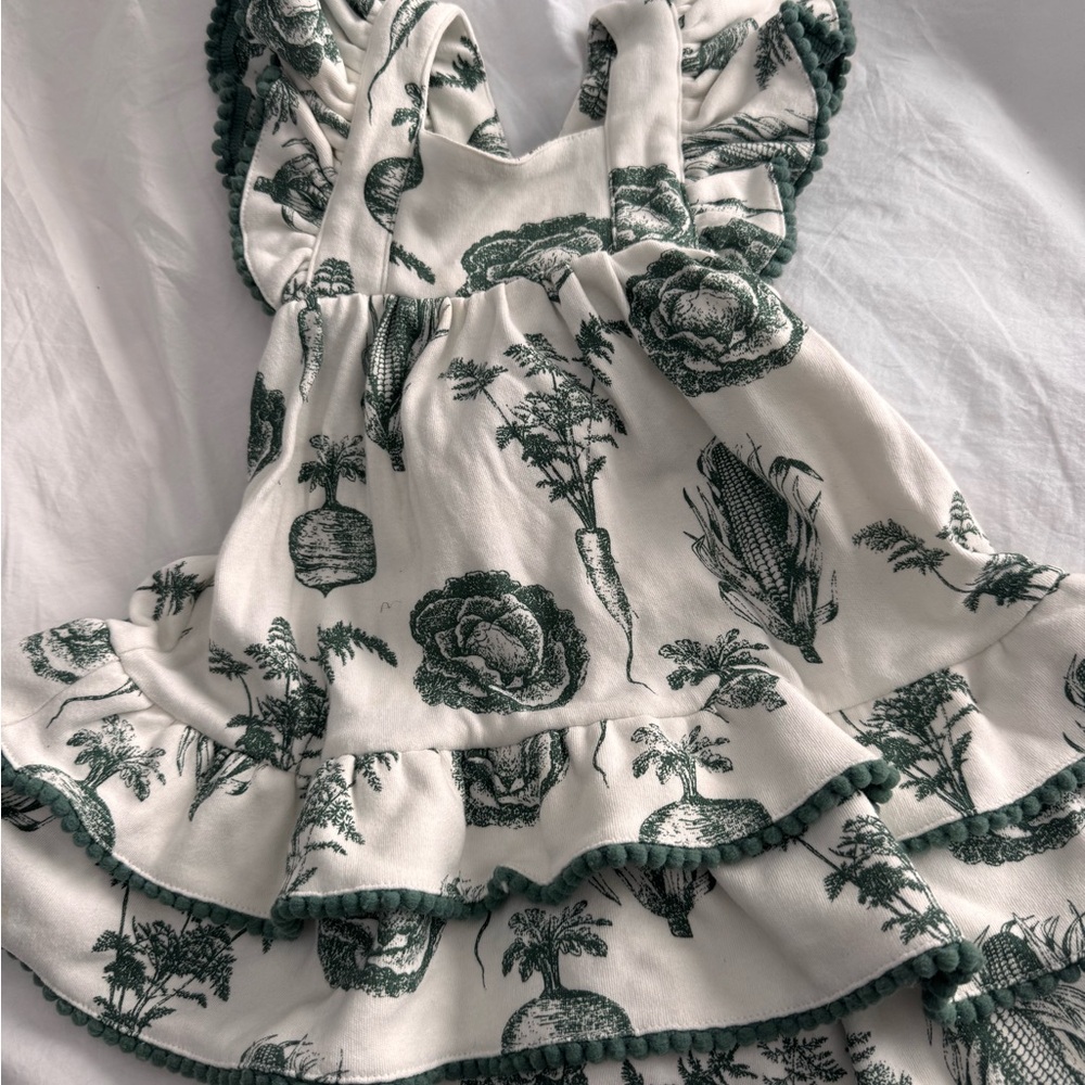 Kate Quinn Green and Cream Patterned Kids Dress